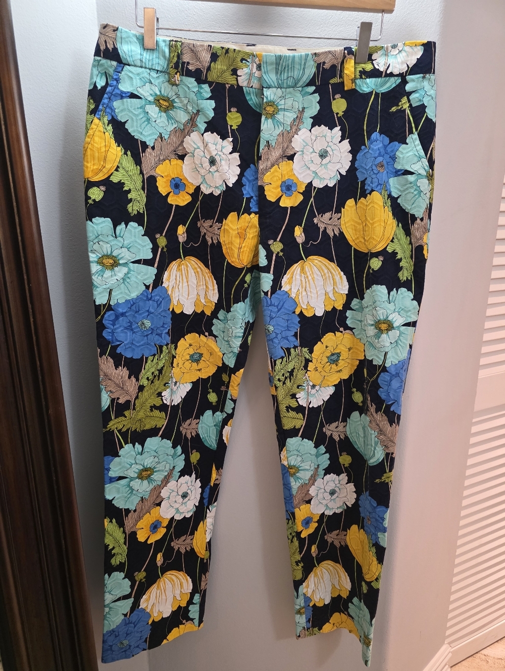 Mr. Turk Floral Print Pants in Navy, Yellow & Teal 36